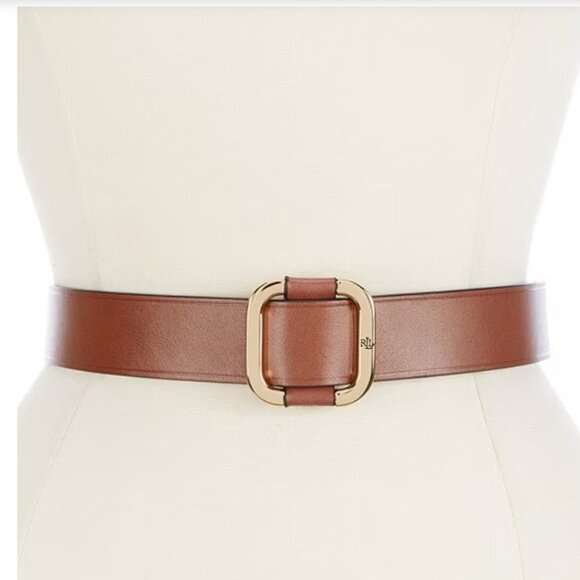 New RALPH LAUREN Mahogany Brown Leather Gold Buckle Belt S $75 - Picture 1 of 6